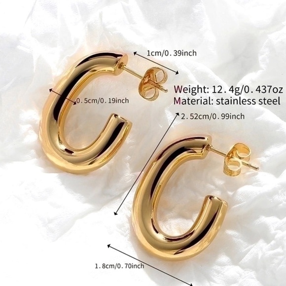 *NEW* 18K Gold Plated Stainless Steel Open Oval Earrings - Picture 5 of 7